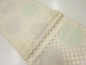 アンティーク　市松に華紋模様織出し袋帯（材料）
